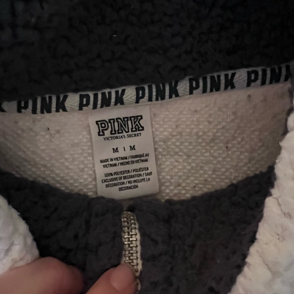 Victoria's Secret Pink White Sherpa Fleece Quarter Zip Pullover Sweater - Picture 3 of 3